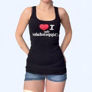Black Chippendales Tank Top with Red Heart Graphic